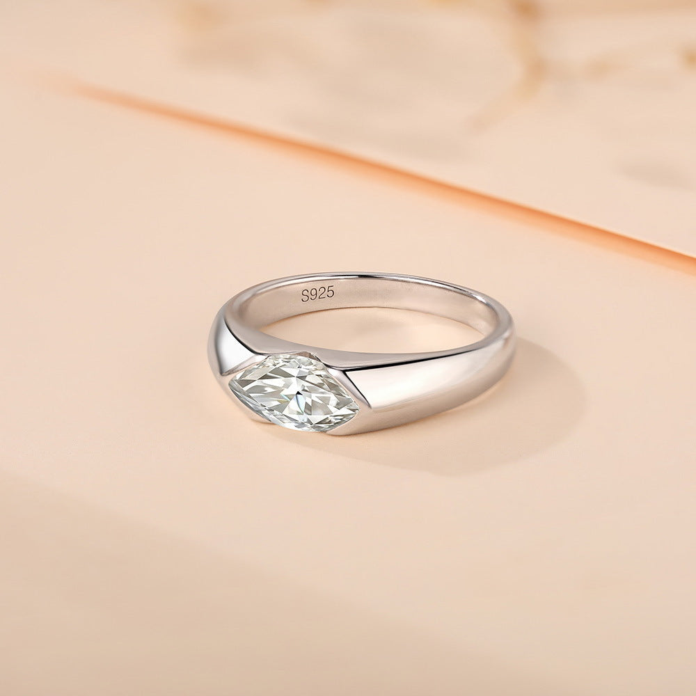 #136 Bezel-Set Marquise Moissanite Ring – Daily Luxury Band