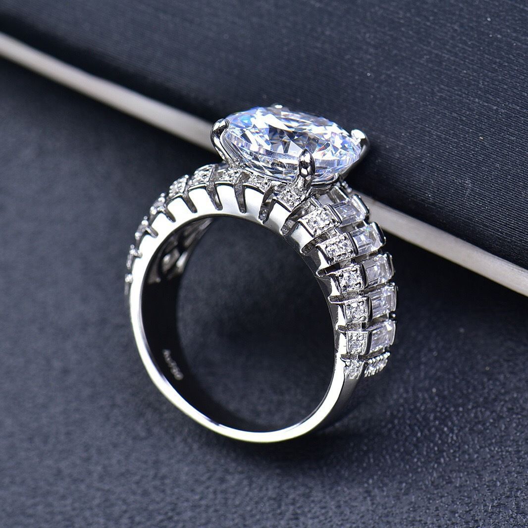 #28 VNK 5ct 5ct Round Moissanite Ring with Wide Pave Band, D Color VVS1 Fine Jewelry