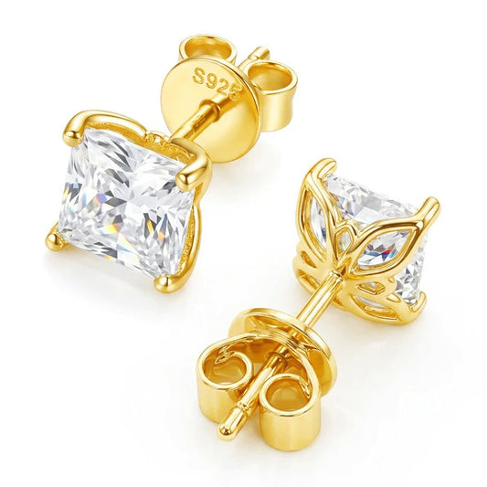 #14-2 Princess Cut Moissanite Studs – Intricate Lotus Basket Setting