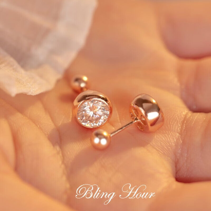 #167 VANNICK Bezel Set Bubble Round Moissanite Stud Earrings – 925 Sterling Silver