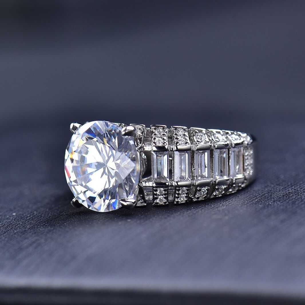 #28 VNK 5ct 5ct Round Moissanite Ring with Wide Pave Band, D Color VVS1 Fine Jewelry