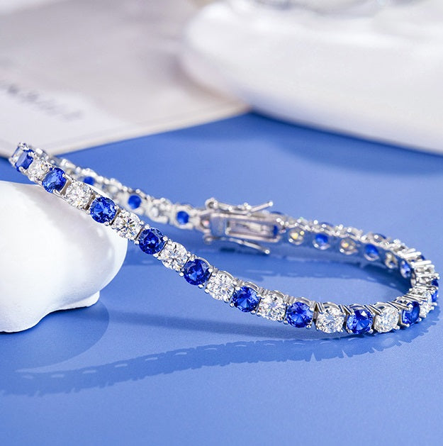 #156 VANNICK Blue Sapphire & Moissanite Alternating Tennis Bracelet