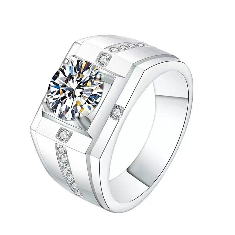 #M2 Men’s Geometric Moissanite Ring | 1CT Center with Symmetric Pave Accents in 925 Silver