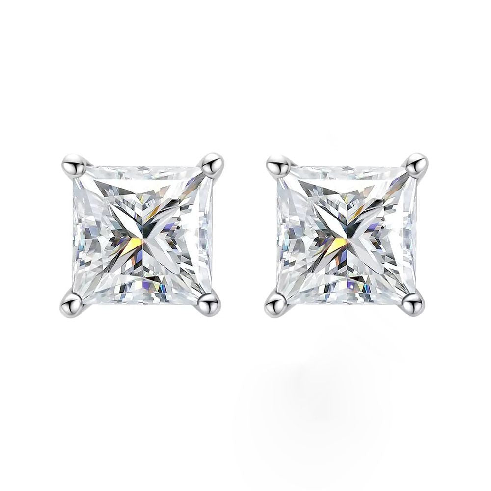 #14 Princess Cut Moissanite Stud Earrings – S925 Sterling Silver