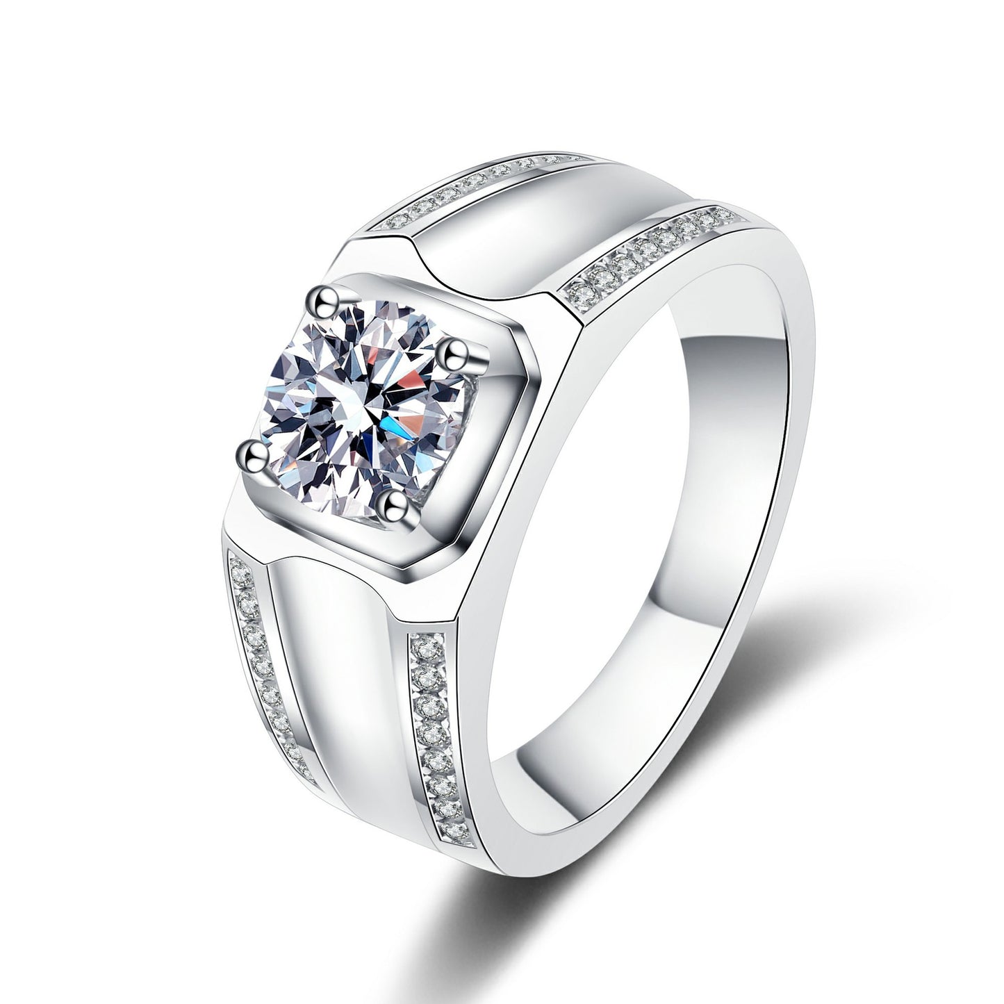 #M5 VNK 1CT Geometric Frame Moissanite Men’s Ring 925 Sterling Silver