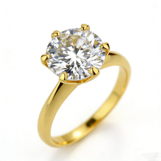 #150 VNK Luxury 6prong Round Moissanite Ring - 925 Sterling Silver 18K Gold Plated Wedding Rings for Women
