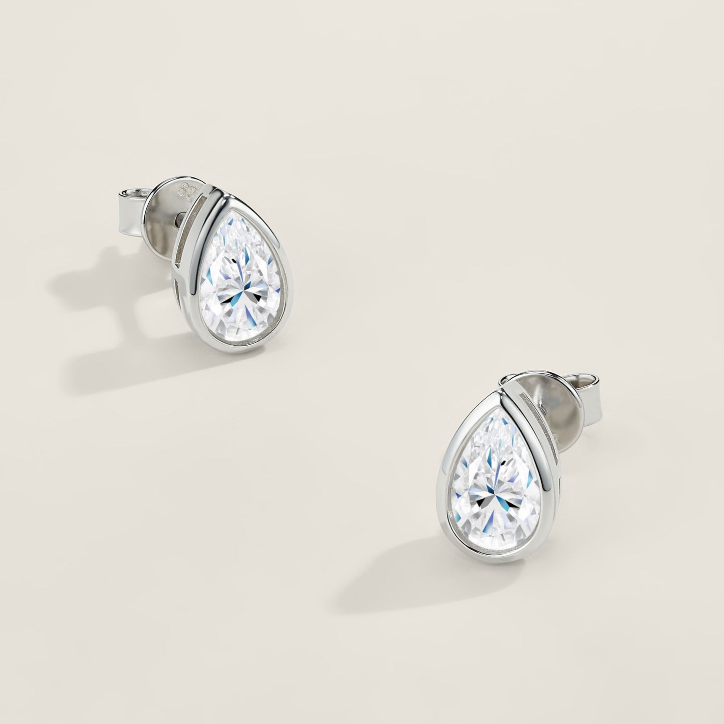 #127 VNK Luxury Pear Cut Bezel Moissanite Stud Earrings for Women