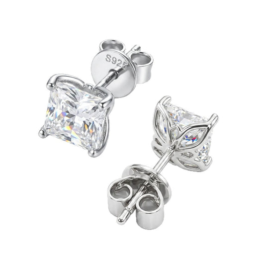 #14-2 Princess Cut Moissanite Studs – Intricate Lotus Basket Setting