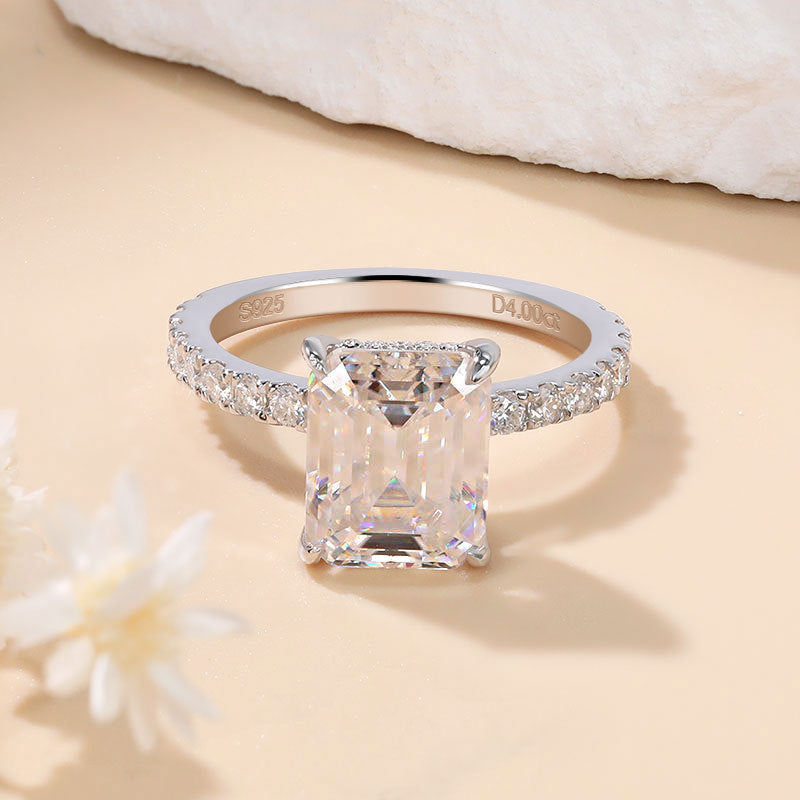 4ct Emerald Moissanite Engagement Ring