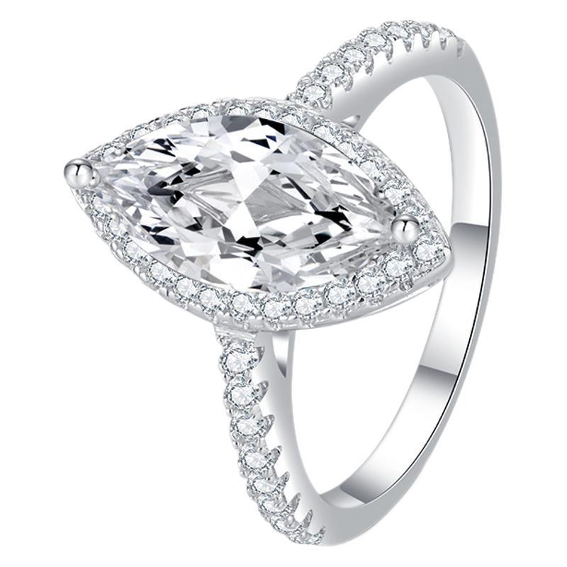 #139 VNK Marquise Cut Moissanite Halo Ring – 1CT/2CT Center,925 Sterling Silver Jewelry