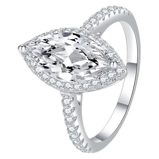 #139 VNK Marquise Cut Moissanite Halo Ring – 1CT/2CT Center,925 Sterling Silver Jewelry