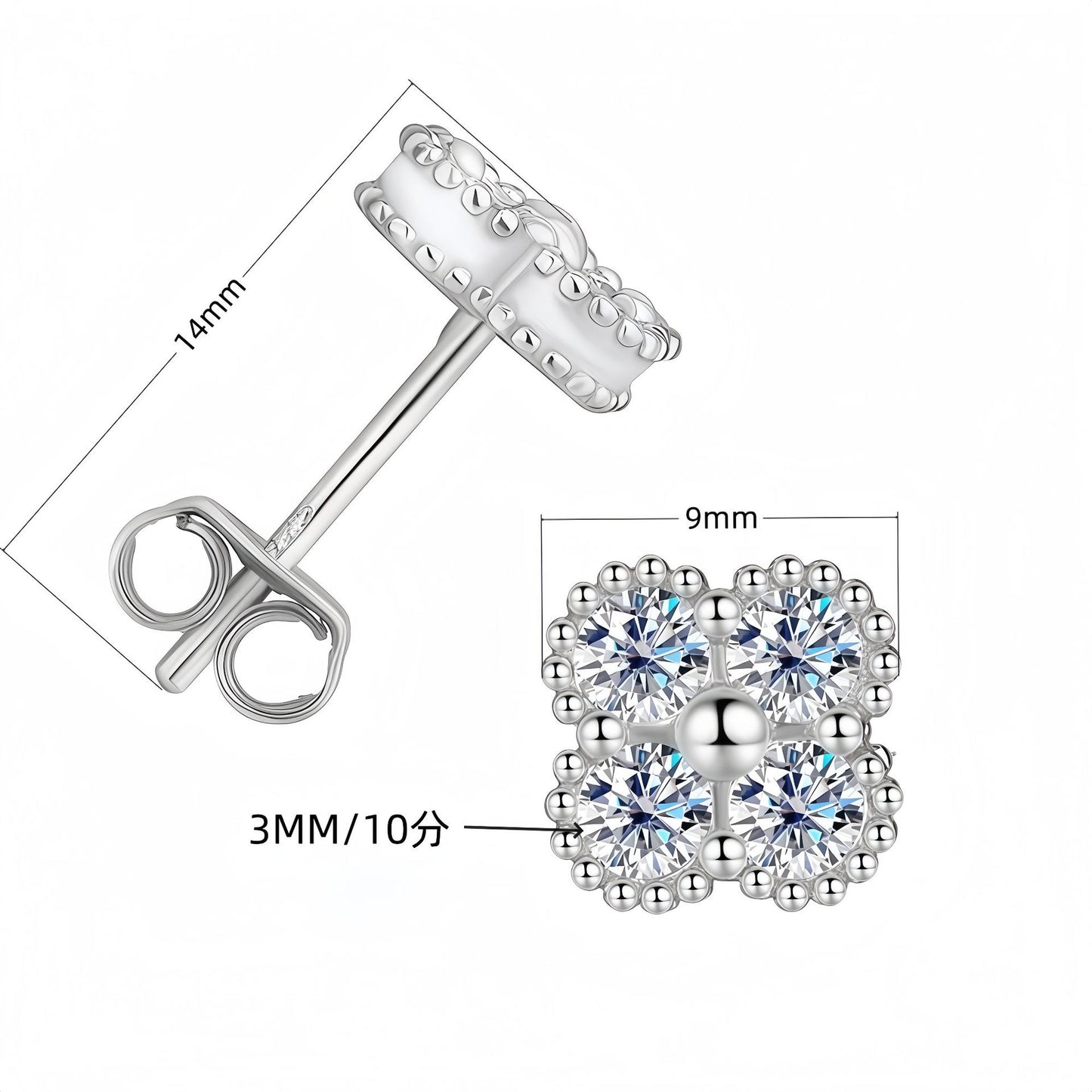 #71 VANNICK Four-Leaf Clover Moissanite Stud Earrings – S925 Silver