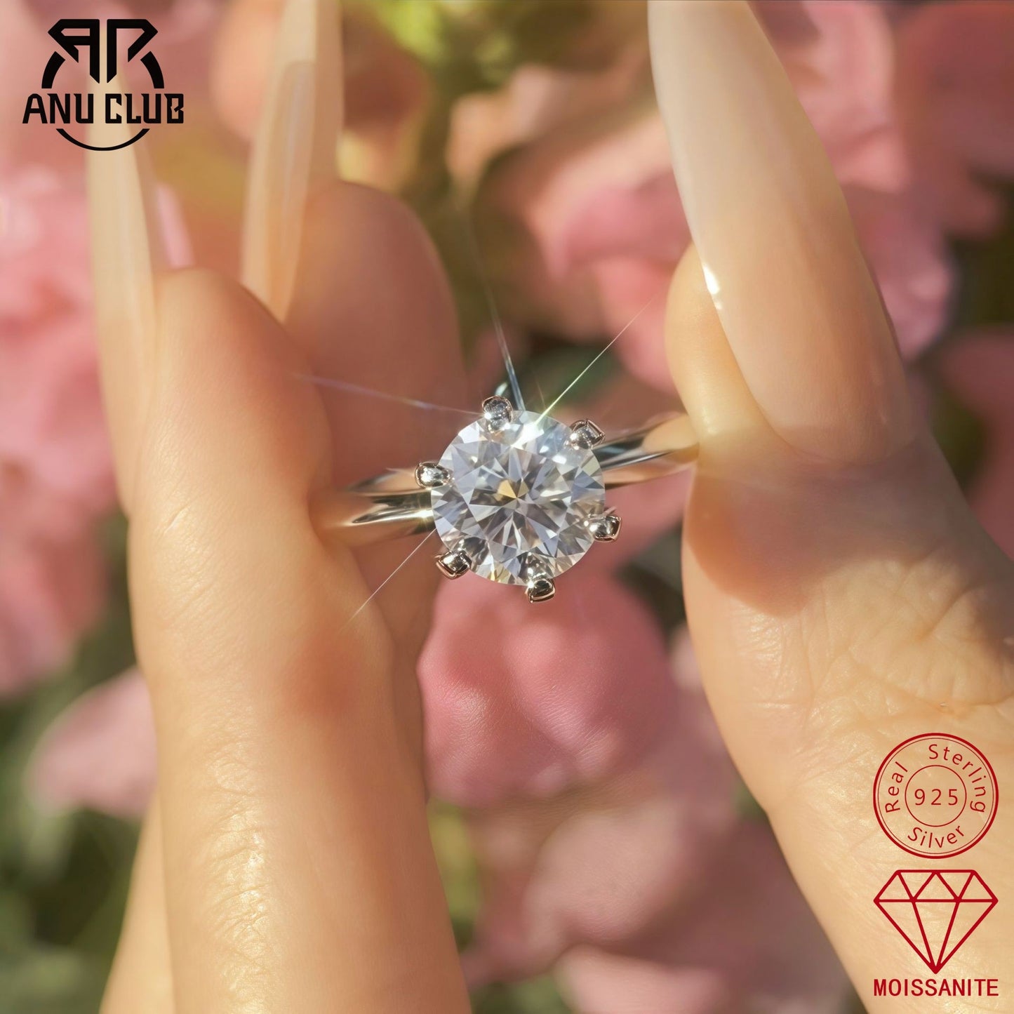 #10 6 Claw Moissanite Solitaire Rings 925 Sterling Silver Jewelry