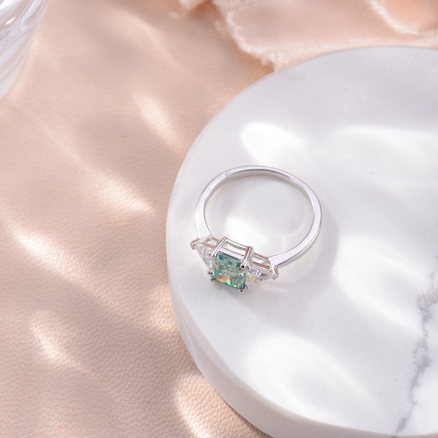 Radiant Emerald Triangle Moissanite Ring