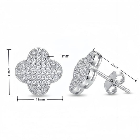#170 Four-Leaf Clover Moissanite Stud Earrings – Pave Set S925 Silver