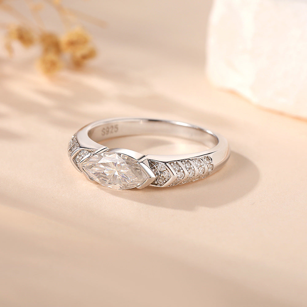 #137 VNK 1CT Marquise Cut Moissanite Ring – Snake-Inspired Pavé Band,925 Sterling Silver