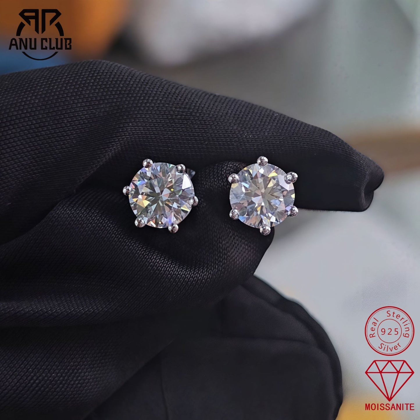 #01 Six-Prong Moissanite Stud Earrings S925 Sterling Silver