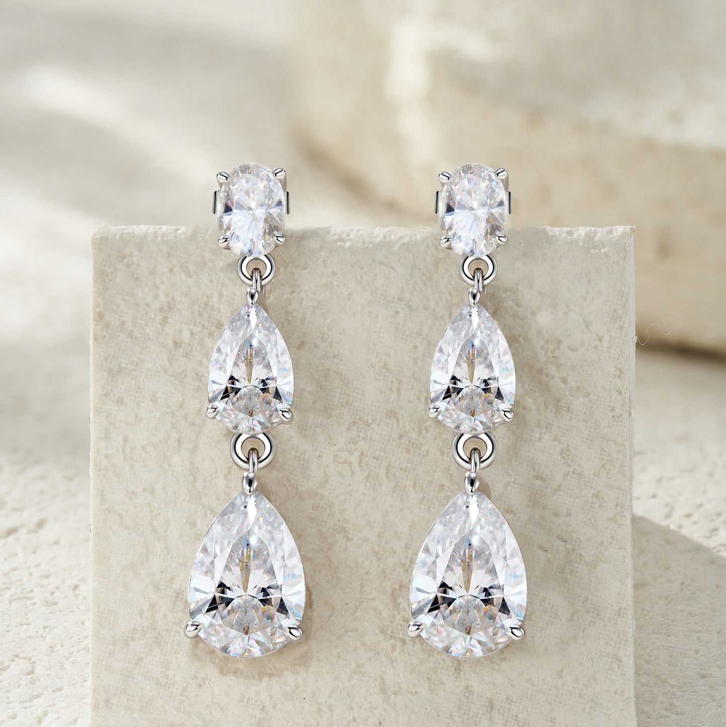 #132 VNK Luxury Linear Marquise & Pear Moissanite Earrings | Leaf-Inspired Drop Design