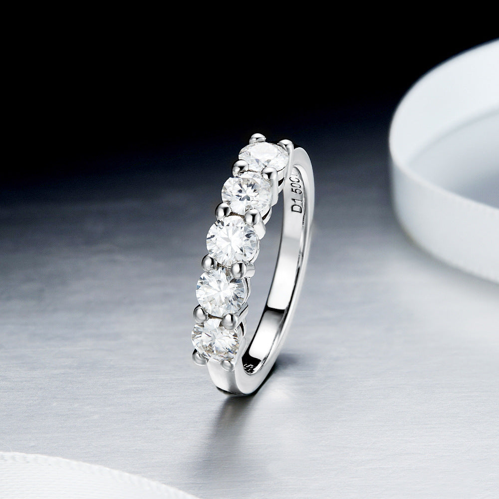 #06 Moissanite Half Eternity Rings 925 Sterling Silver Jewelry