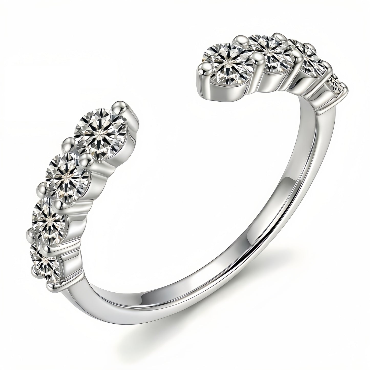 #114 Contemporary Open-End Pave Moissanite Ring – Trendy Stackable Band