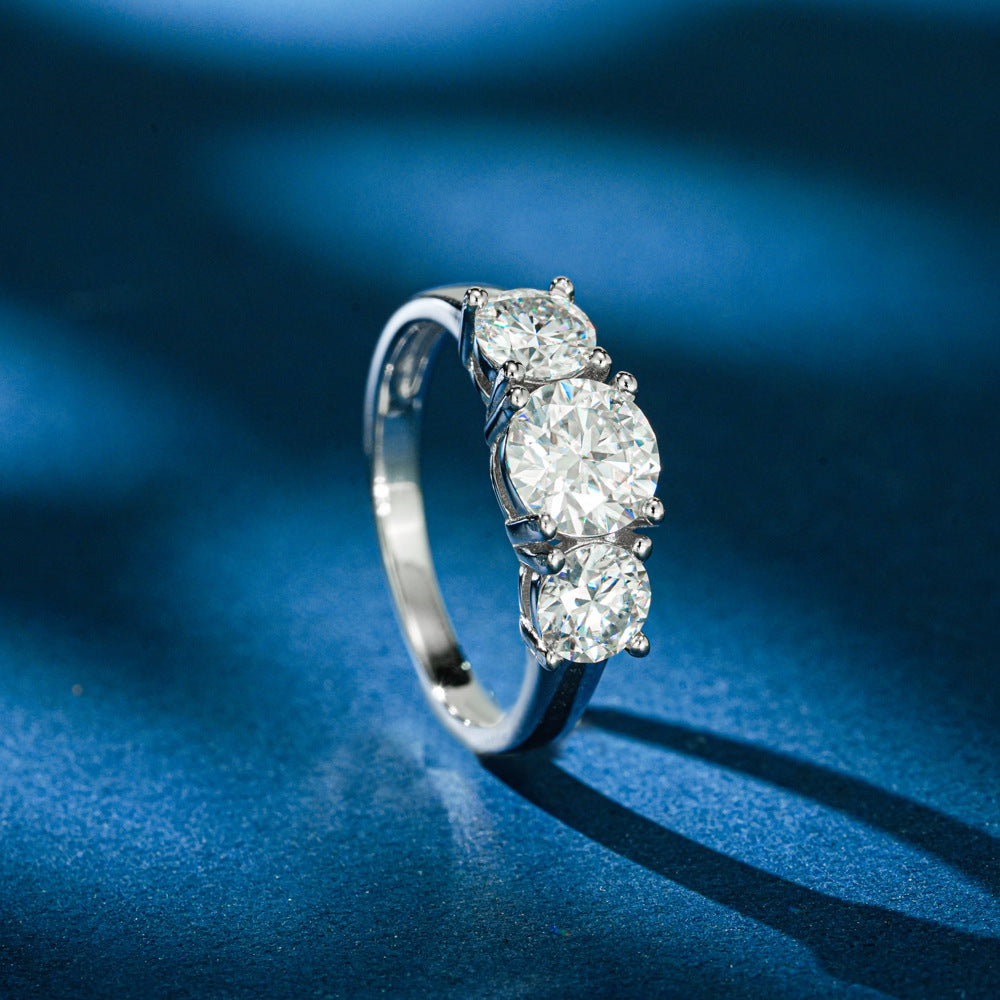#87 VNK Luxury Three Stone Moissanite Ring | Solid 925 Sterling Silver