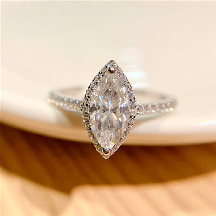 #139 VNK Marquise Cut Moissanite Halo Ring – 1CT/2CT Center,925 Sterling Silver Jewelry