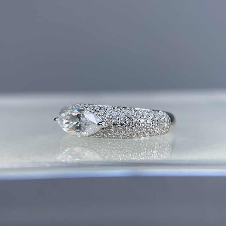 #140 VNK  1CT Marquise Cut Moissanite Pave Ring – Full Pavé Band, 925 Sterling Silver