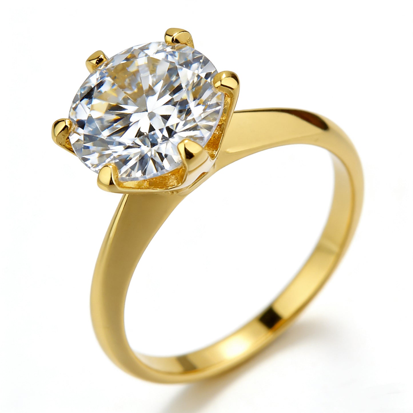 #150 VNK Luxury 6prong Round Moissanite Ring - 925 Sterling Silver 18K Gold Plated Wedding Rings for Women