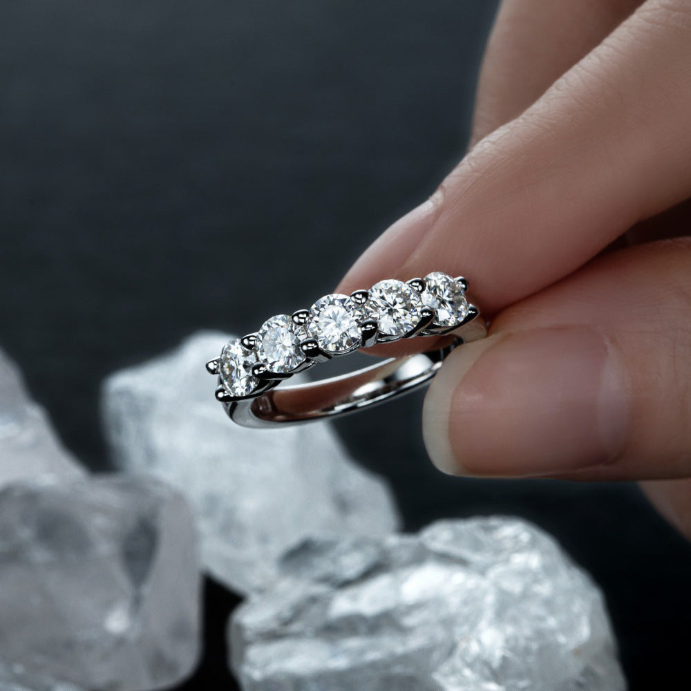 #06 Moissanite Half Eternity Rings 925 Sterling Silver Jewelry