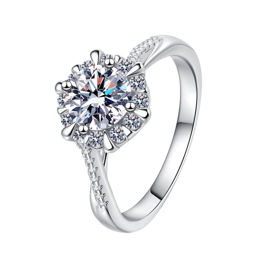 #09 Round Brilliant Cut Moissanite Twisted Halo Ring – 0.5CT/1CT/2CT Center, 925 Sterling Silver