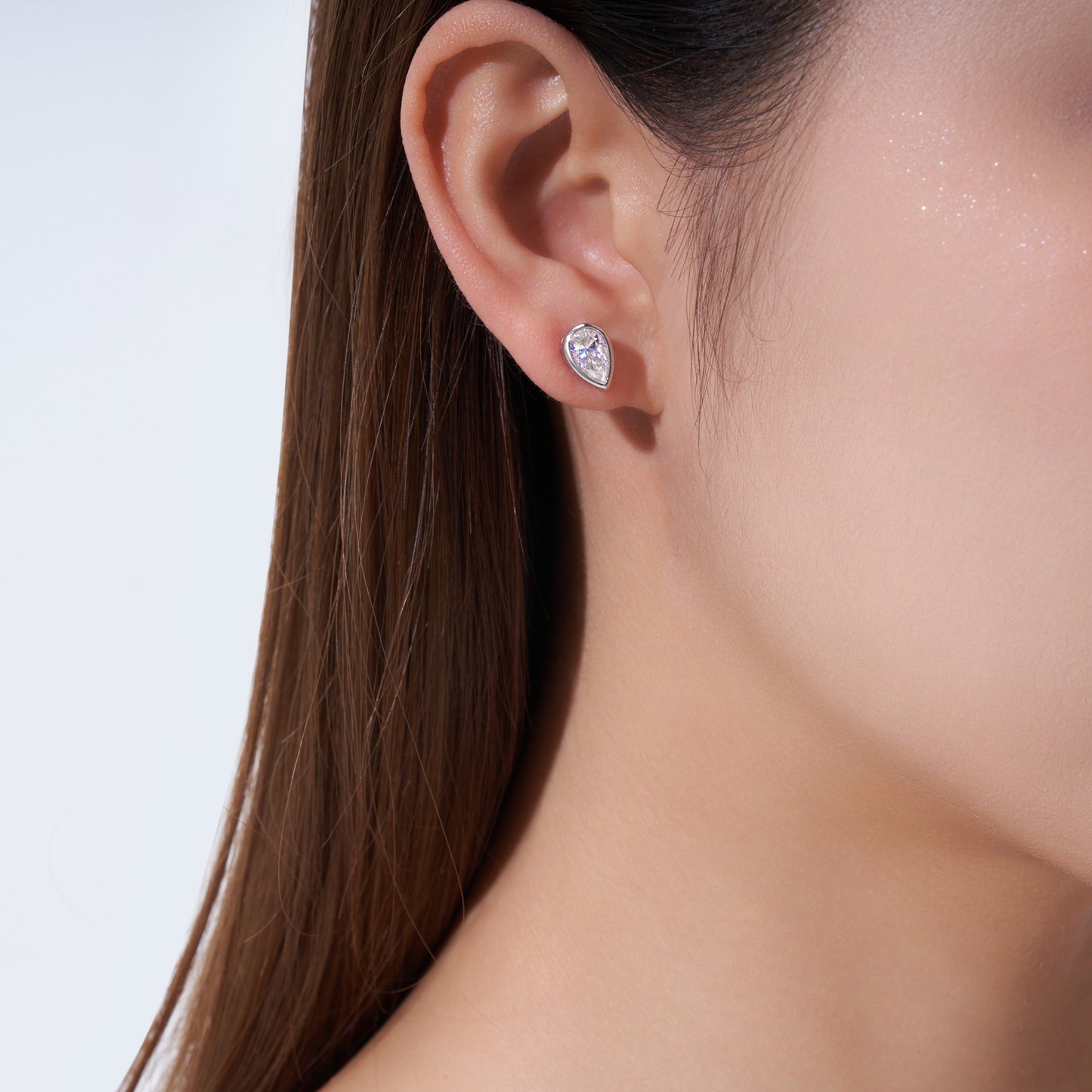 #127 VNK Luxury Pear Cut Bezel Moissanite Stud Earrings for Women
