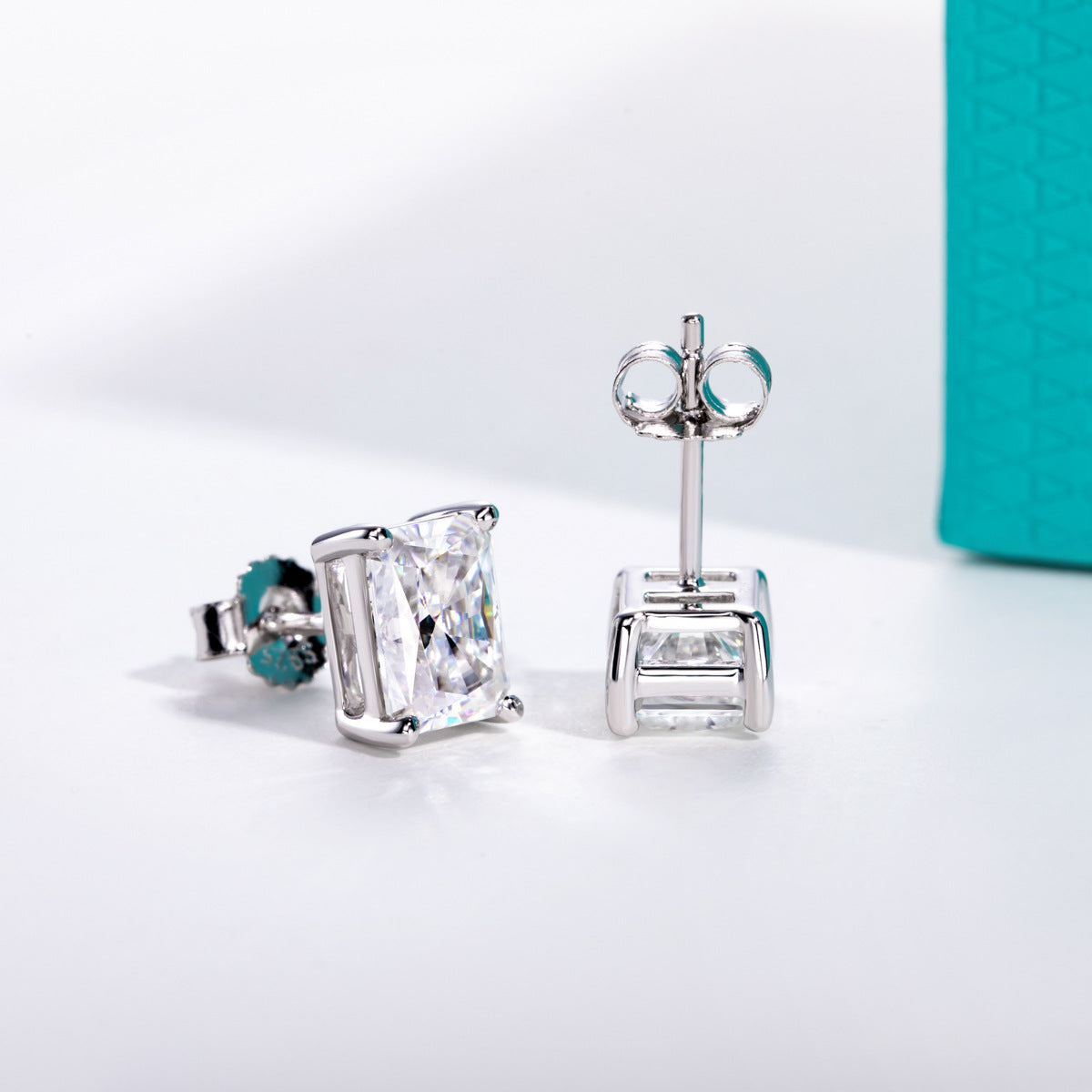 #11 Radiant Cut Moissanite Earrings in 925 Sterling Silver