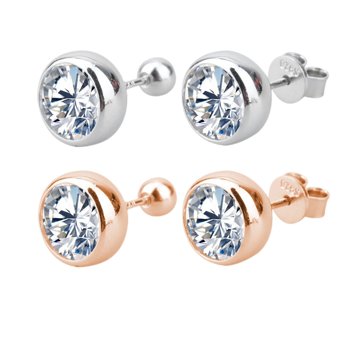#167 VANNICK Bezel Set Bubble Round Moissanite Stud Earrings – 925 Sterling Silver