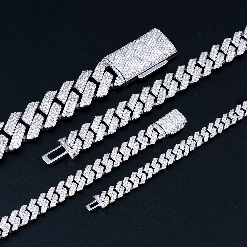 #146 VNK Moissanite Cuban Link Chain Bracelet for Men Women - 925 Sterling Silver