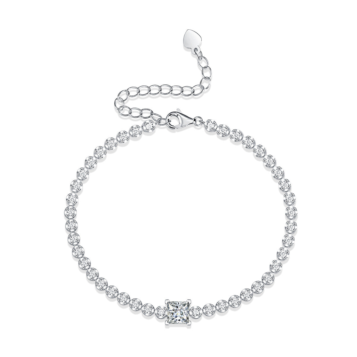 #76 VNK 1CT Princess Cut Moissanite Tennis Bracelet – 16+5cm Adjustable, 925 Sterling Silver