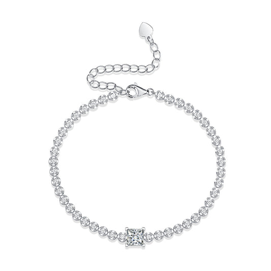 #76 VNK 1CT Princess Cut Moissanite Tennis Bracelet – 16+5cm Adjustable, 925 Sterling Silver