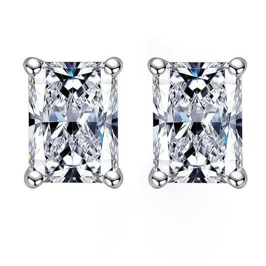 #11 Radiant Cut Moissanite Earrings in 925 Sterling Silver