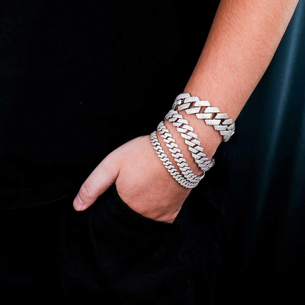 #146 VNK Moissanite Cuban Link Chain Bracelet for Men Women - 925 Sterling Silver