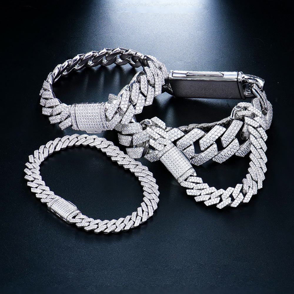 #146 VNK Moissanite Cuban Link Chain Bracelet for Men Women - 925 Sterling Silver