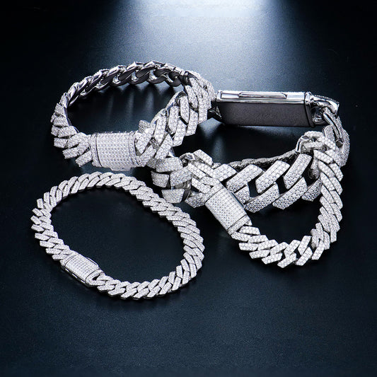 #146 VNK Moissanite Cuban Link Chain Bracelet for Men Women - 925 Sterling Silver