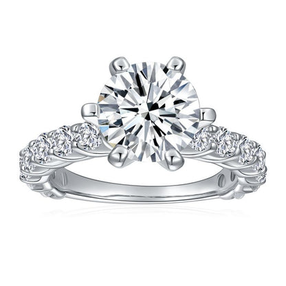 Round Luxury Sidestone 6 Prong Moissanite Ring