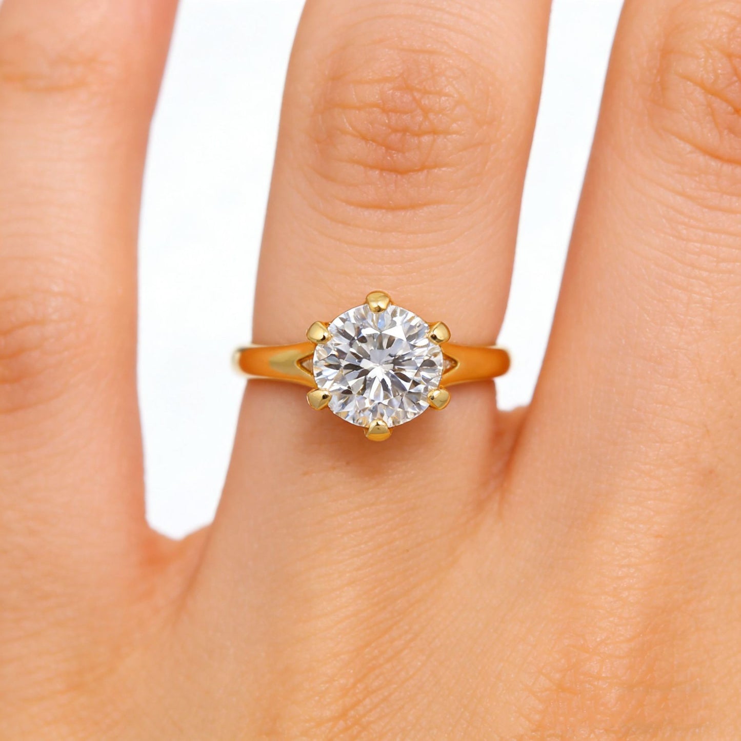 #150 VNK Luxury 6prong Round Moissanite Ring - 925 Sterling Silver 18K Gold Plated Wedding Rings for Women