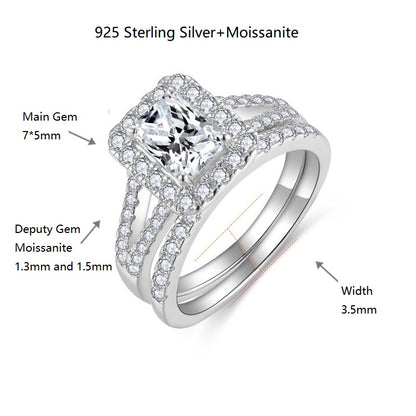 Emerald Radiant Moissanite Halo Wedding Ring Set