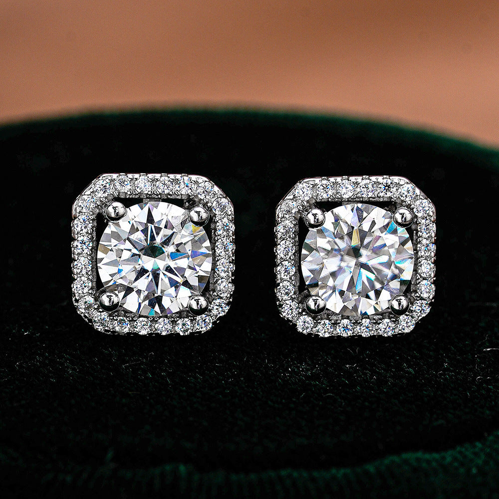 #03 Square Halo Moissanite Stud Earrings S925 Sterling Silver