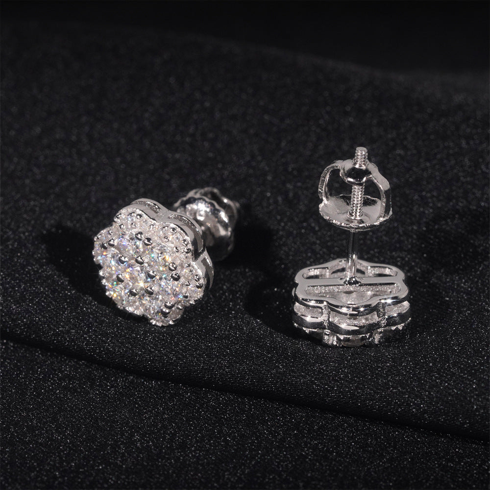 #54 VNK VVS1 Moissanite Flower Iced Out Stud Earrings - 18K Gold Plated 925 Silver Hip Hop Micro Pavé Floral Earring