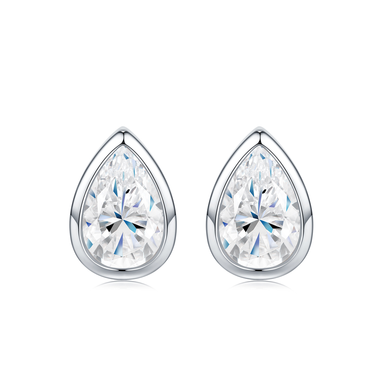 #127 VNK Luxury Pear Cut Bezel Moissanite Stud Earrings for Women