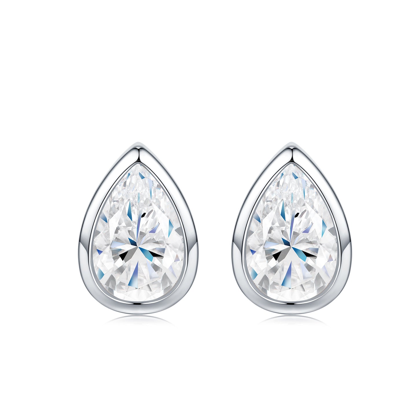 #127 VNK Luxury Pear Cut Bezel Moissanite Stud Earrings for Women