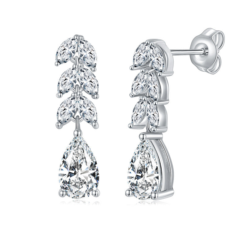 #133 VNK Luxury Linear Leaf & Pear Full Moissanite Earrings | Elegant Drop Design