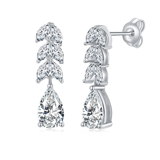 #133 VNK Luxury Linear Leaf & Pear Full Moissanite Earrings | Elegant Drop Design