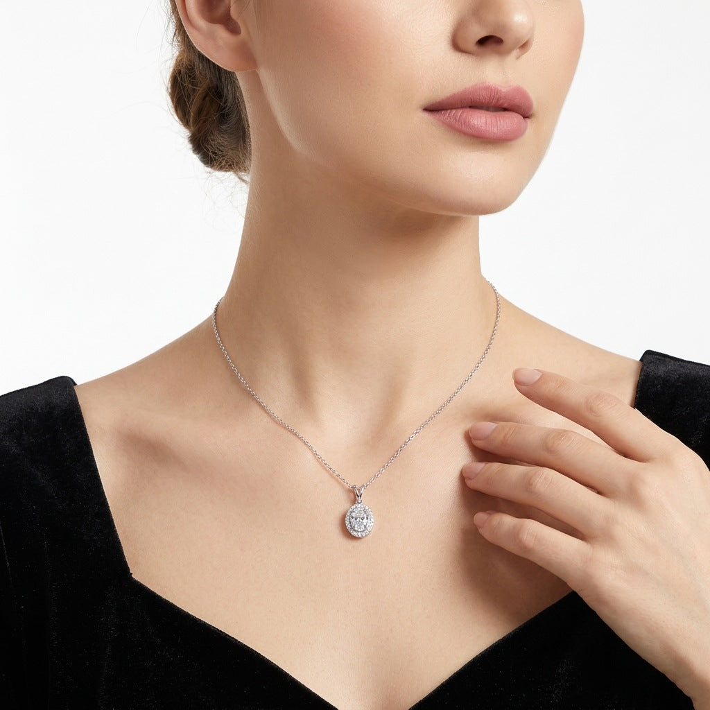 Oval Moissanite Halo Pendant Necklace#102